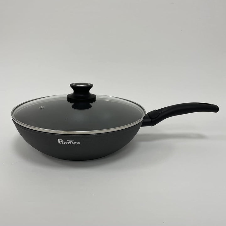 Pintinox Prima Collection, Schwarzer Sautapasta-Wok, Antihaftbeschichtung, Induktion, Deckel aus geh