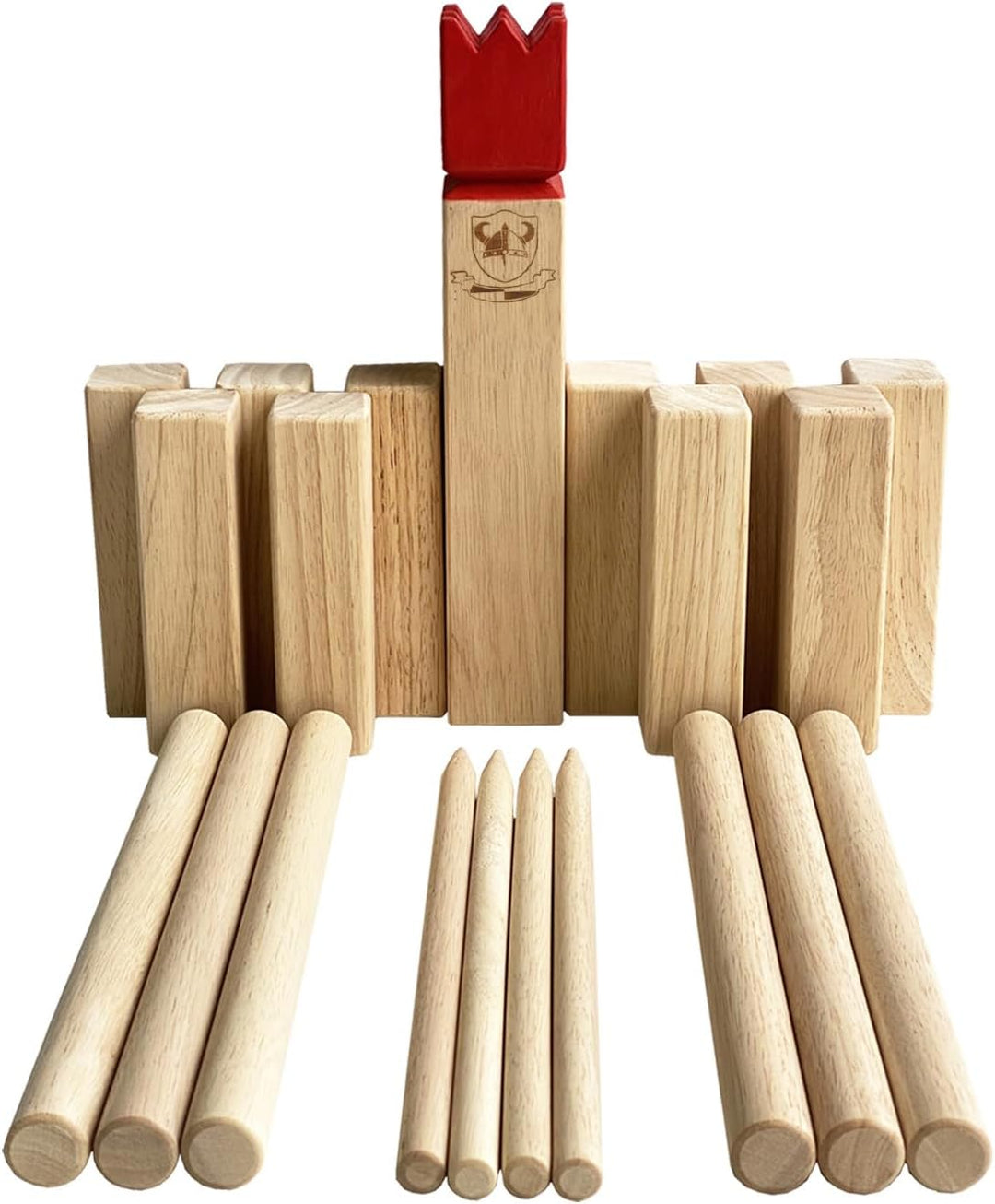 Jac & Mok Kubb Spiel - Wikinger-Spiele in Hartholz - Freispiele Mit Wurf (Rot, 5 x 5 x 30 cm - King)