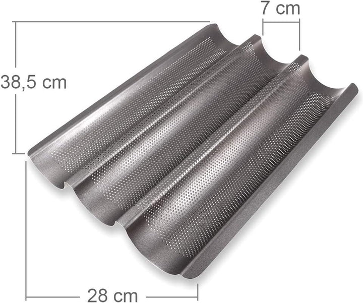 Schramm® Baguetteblech Baguette- Backblech Baguetteblech Backform mit Antihaftbeschichtung für 3 Bag