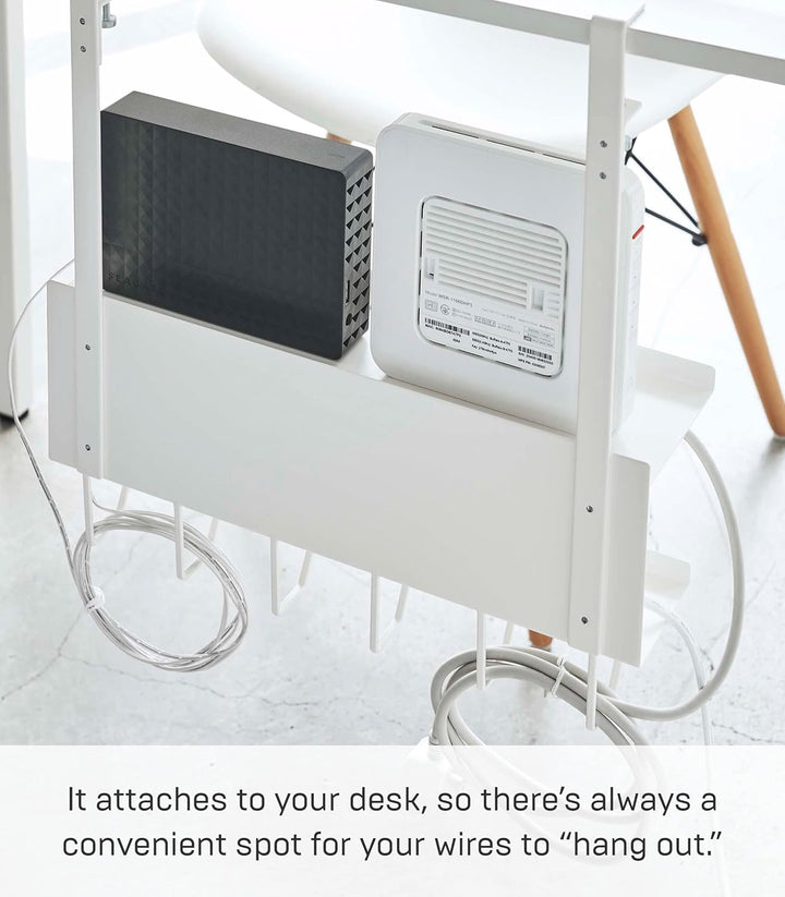 Yamazaki 5461 SMART Unter-Tisch Kabel- & Router-Organizer, weiss, Stahl, Minimalistisches Design Wei