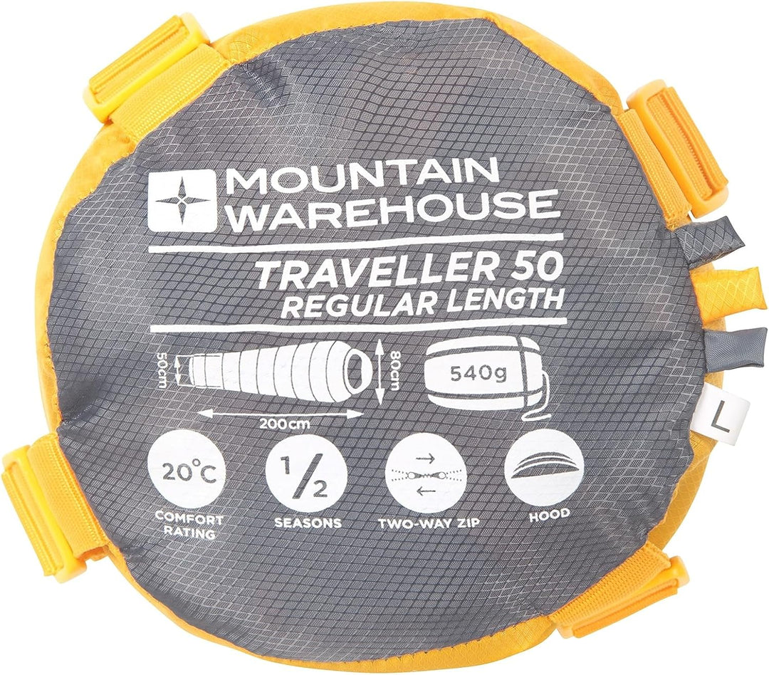 Mountain Warehouse Traveller 50 Schlafsack - 220 cm x 80 cm x 50 cm - Winddichter Schlafsack Gelb re