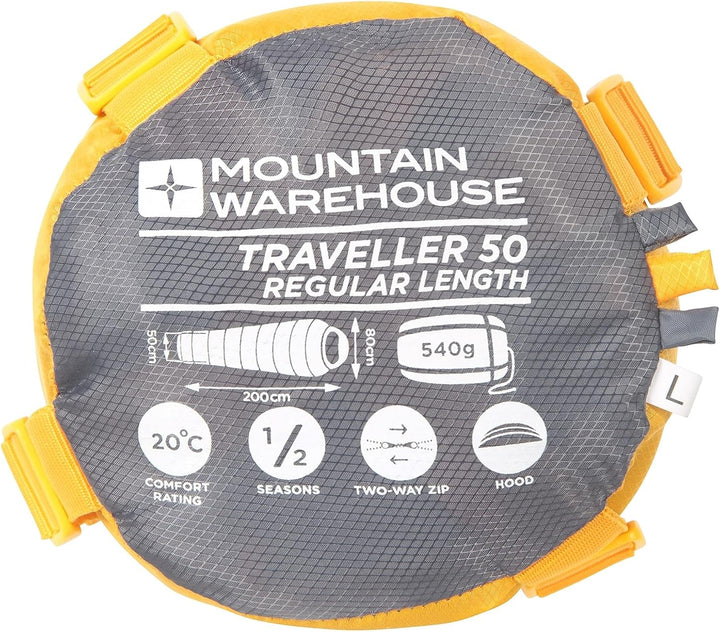 Mountain Warehouse Traveller 50 Schlafsack - 220 cm x 80 cm x 50 cm - Winddichter Schlafsack Gelb re