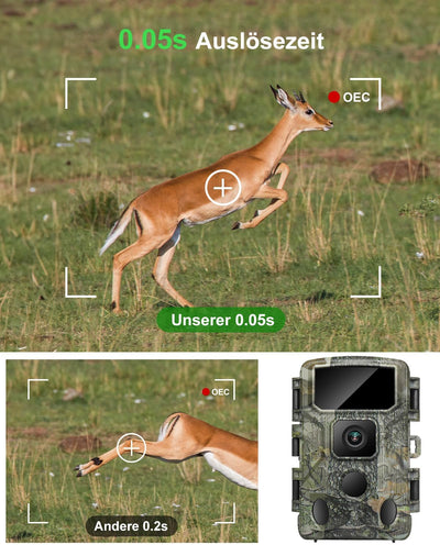 KJK Wildkamera WLAN 2.7K 64MP mit 64GB SD Karte, Wildtierkamera mit Nachtsicht, 0.05s Auslöser Beweg