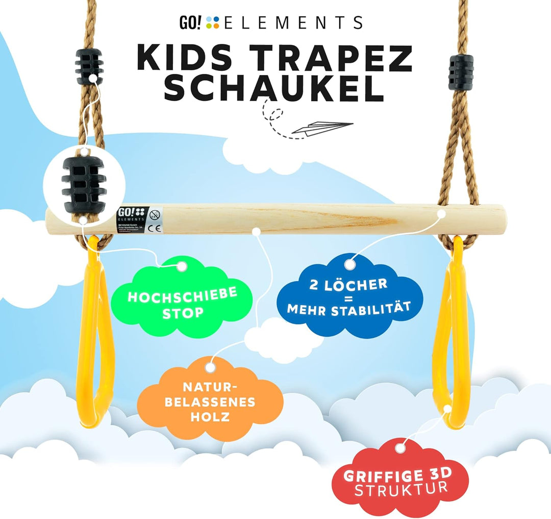 GO!elements Trapez Schaukel Garten - Kinderschaukel Outdoor Indoor - Schaukelsitz Schaukelbrett Bret