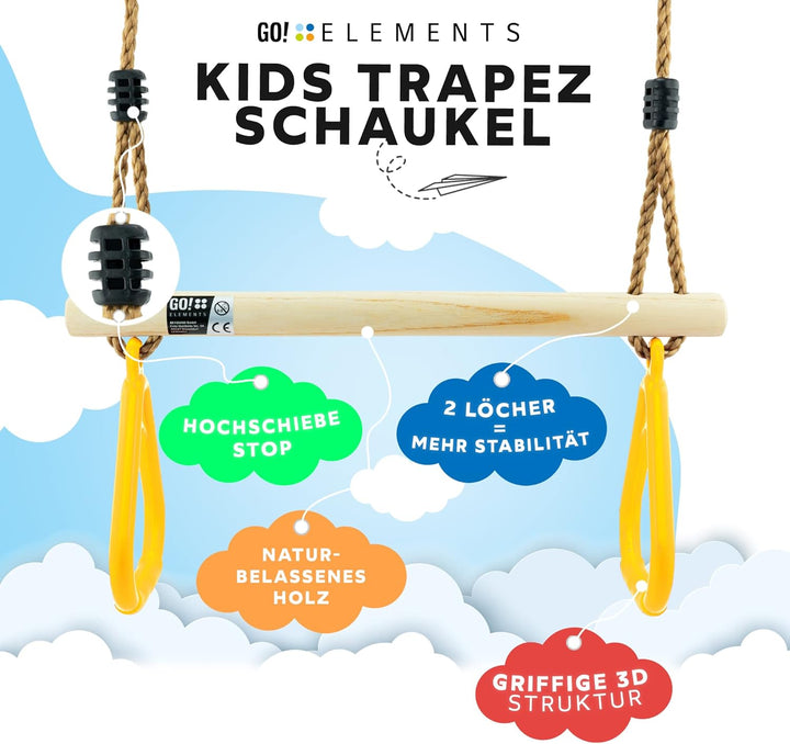 GO!elements Trapez Schaukel Garten - Kinderschaukel Outdoor Indoor - Schaukelsitz Schaukelbrett Bret