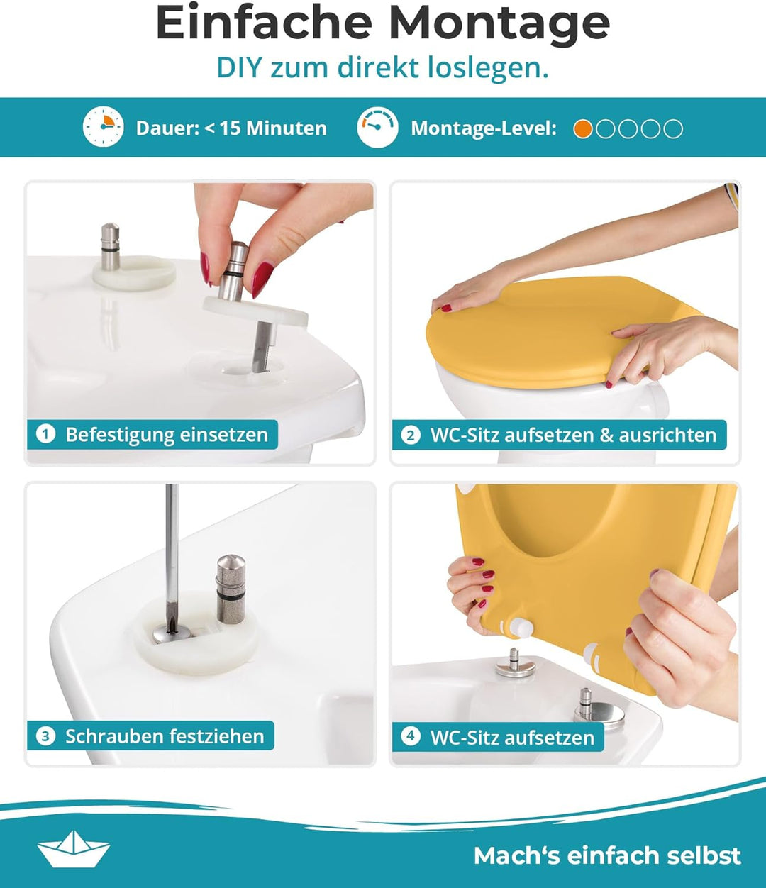 Calmwaters® Premium WC Sitz einfache Montage, Toilettendeckel bis 250 kg, Made in EU, antibakteriell