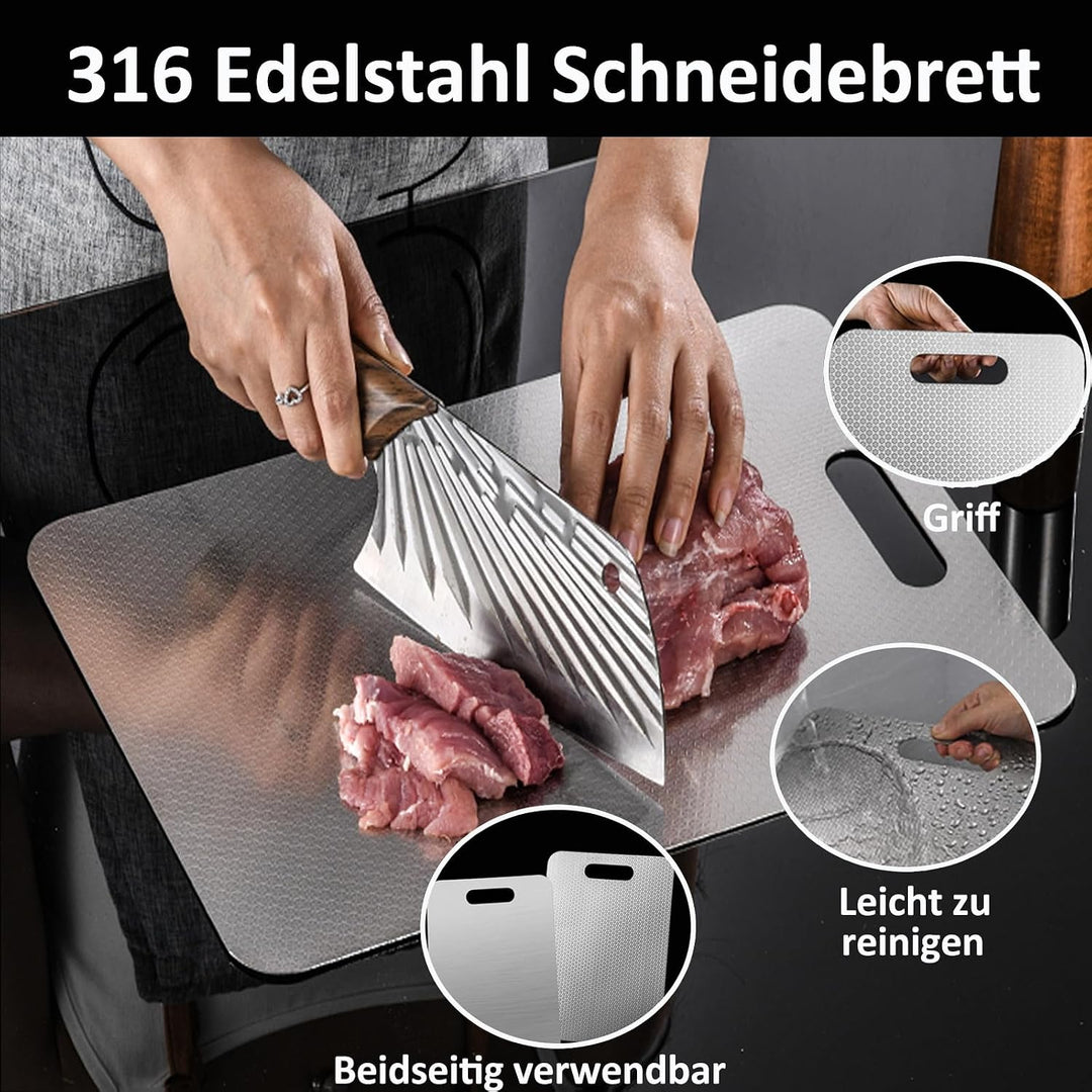 Edelstahl Schneidebrett 316, Neues Upgrade – Kratzfestigkeit, Beidseitige Schneidebrett ist BPA-frei