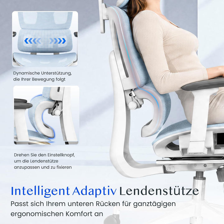 FLEXISPOT ErgoX Ergonomischer Bürostuhl mit Fussstütze Blau, Blau
