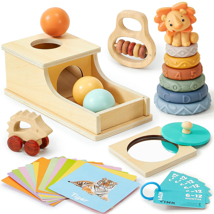 Atoylink Montessori Babyspielzeug ab 6 Monate Sensorik Spielzeug mit Objektpermanenz Box & Stapelbec