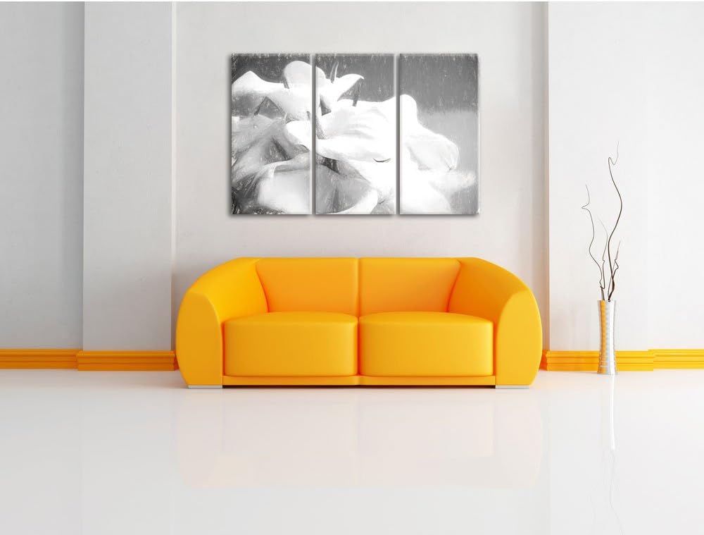 Pixxprint Calla Lilien / 3-Teilig/Gesamtmass 120cm Leinwandbild bespannt auf Holzrahmen/Wandbild Kun