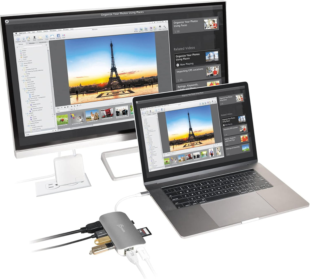 j5create Multi USB-C 9-in-1 Adapter HDMI/Ethernet/USB 3.1, SD und MicroSD/PD 3.0 | HDMI 4K für MacBo