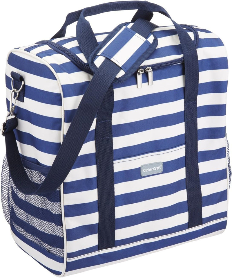 KitchenCraft We Love Summer Grosse maritim gestreifte Familien-Kühltasche, 21 L - Marineblau/Weiss