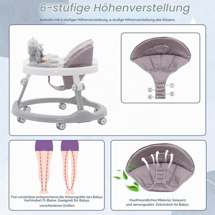 Lauflernhilfe Babywalker 5in1,mit Musikalisches Spielzeug und Herausnehmbarem Essteller,360-Grad-Räd