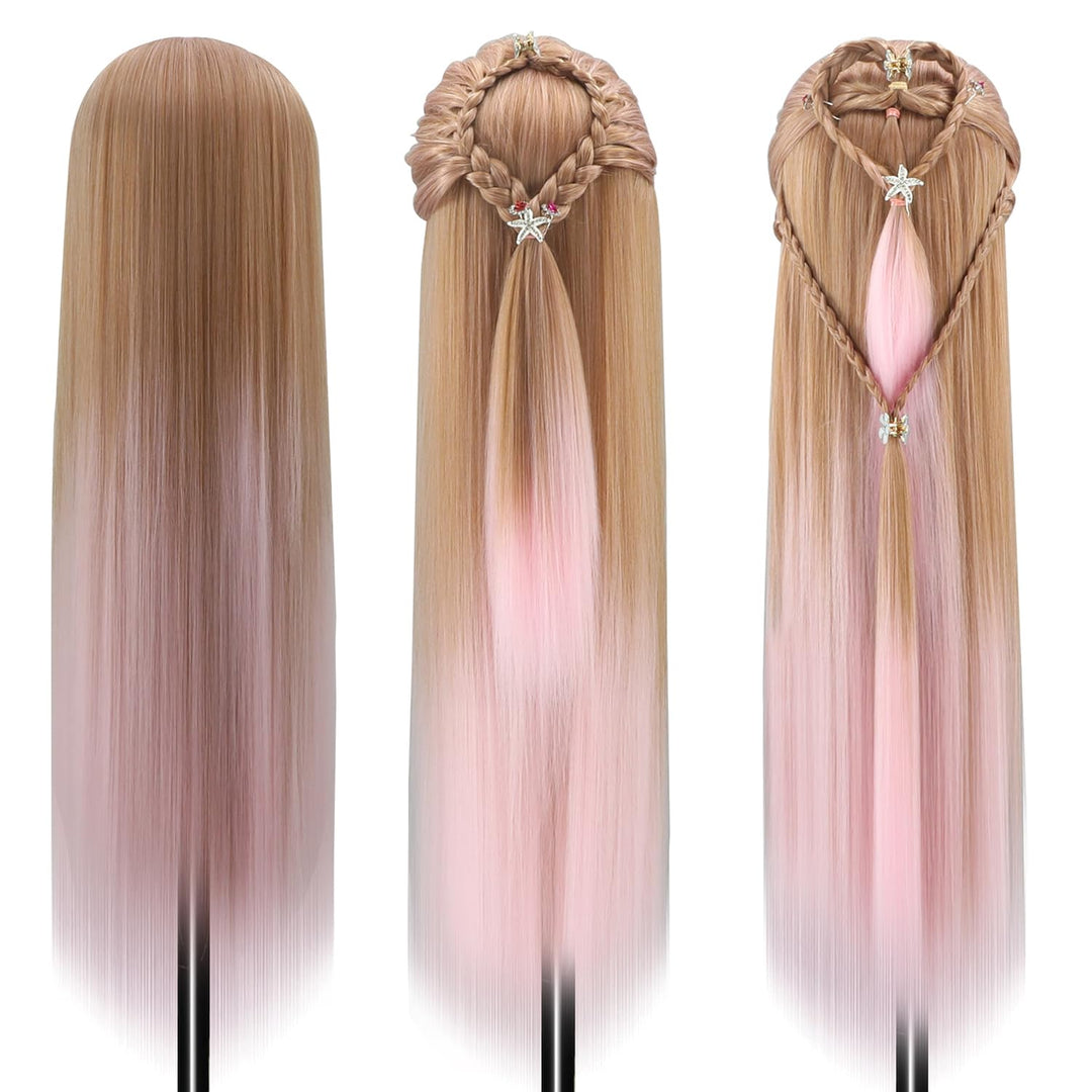Trainingsköpfe, 28 inch Übungskopf Frisierkopf Friseur 100% Synthetikfaser-Haar Styling Kopf Frisier