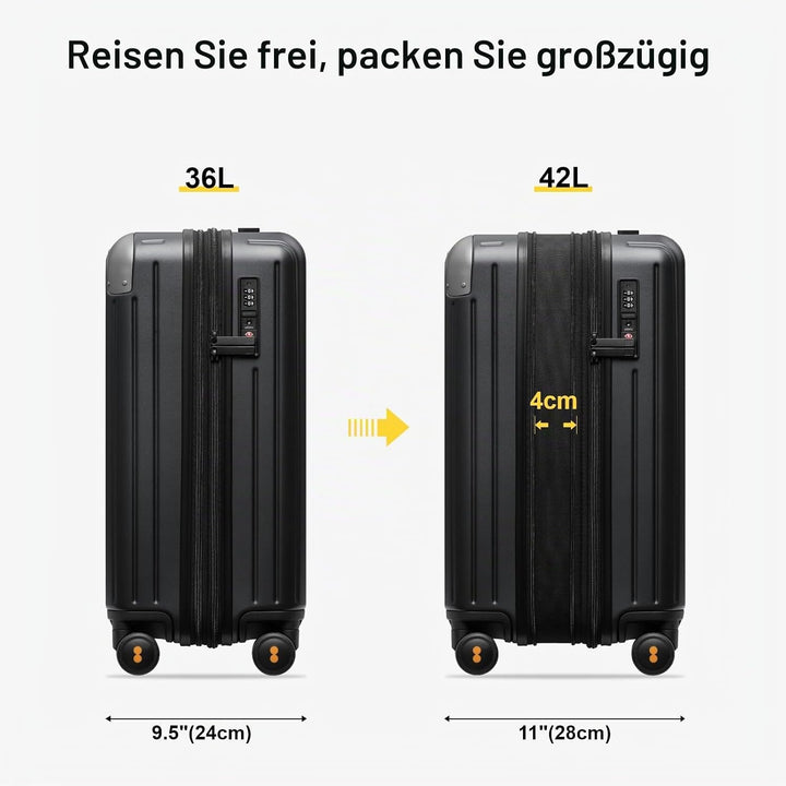 LEVEL8 Koffer Trolley Leicht Handgepäck Erweiterbar, 55cm, 36-42L | Hartschalenkoffer aus 100% Polyc