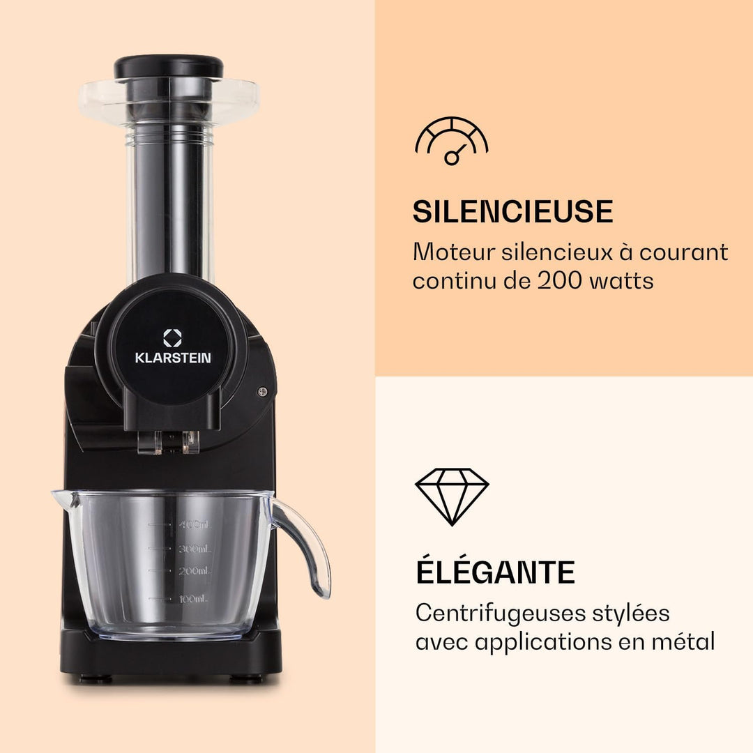Klarstein Bella Elegance Saftpresse 200 W, Entsafter mit 400 ml, BPA-frei, rutschfester Standfuss, m
