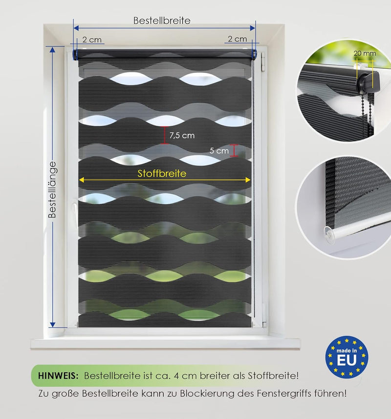 Rikmani Doppelrollo Fensterrollo Welle Klemmfixierung Duo-Rollo Zebrarollo Seitenzugrollo ohne Bohre