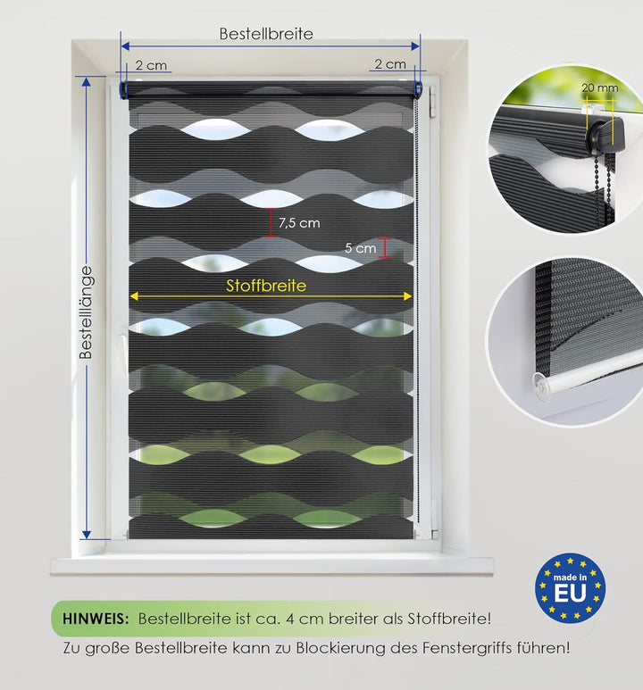 Rikmani Doppelrollo Fensterrollo Welle Klemmfixierung Duo-Rollo Zebrarollo Seitenzugrollo ohne Bohre