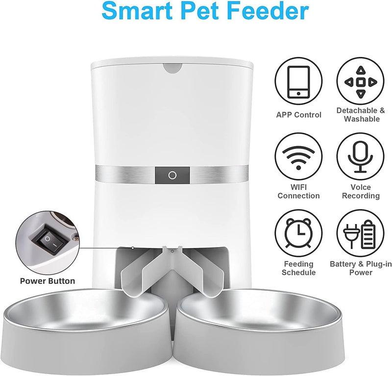 WellToBe Smart Futterautomat Katze und Hund, WiFi Automatischer Futterspender für 2 Katze, Pet Feede