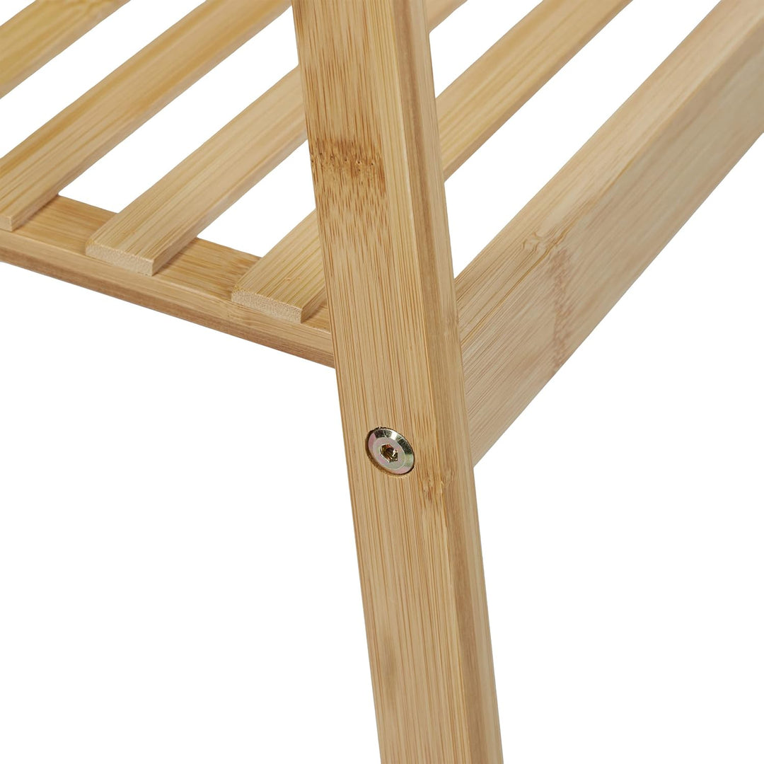 Relaxdays Kleiderständer Bambus, klappbar, Kleiderstange mit Ablage, 4 Haken, HBT: 160 x 74 x 42 cm,