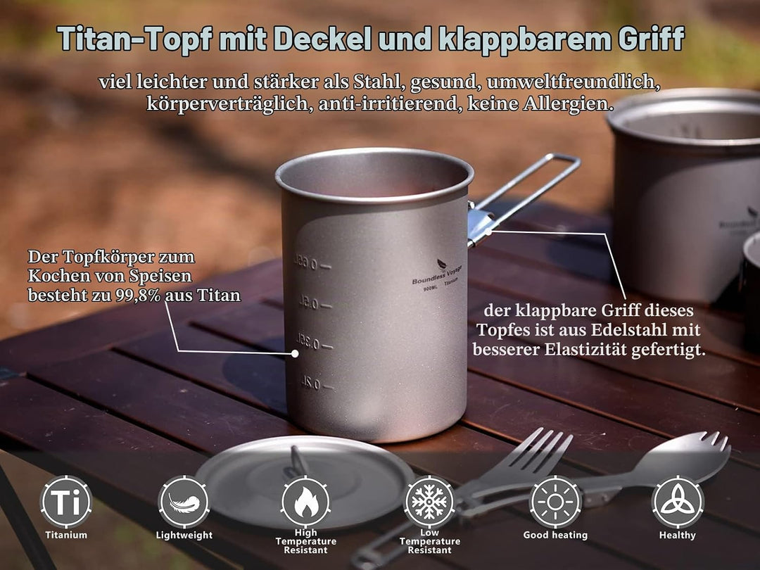 Boundless Voyage Ultraleichtflugzeuge Tragbare 900ml Outdoor Titan Topf mit Deckel Klappgriff Campin