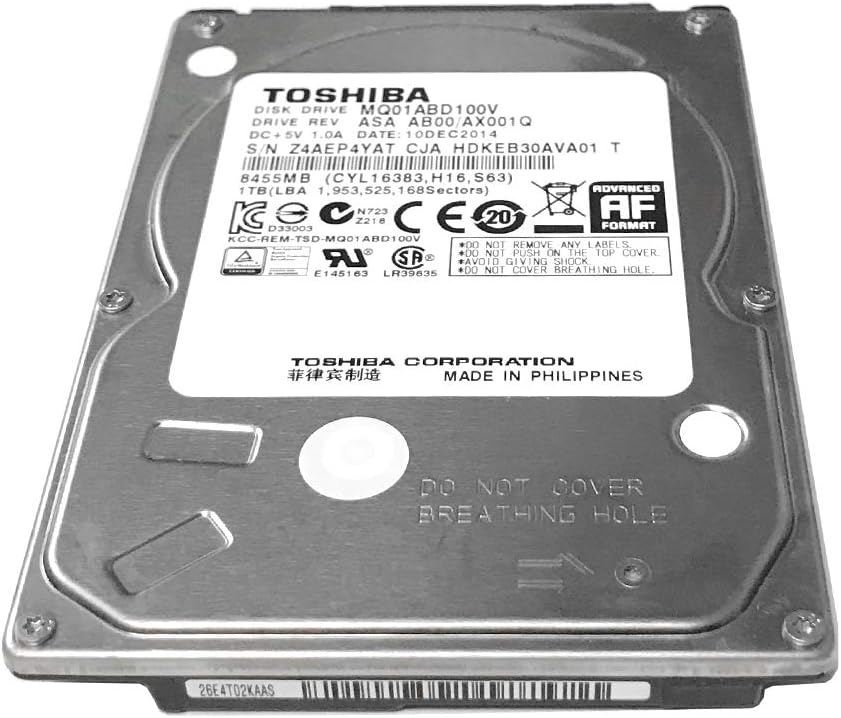 Toshiba MQ01ABD100V Notebook-Festplatte, 1 TB, 5400 U/min, 8 MB Cache, SATA, 3,0 GB/s, 2,5 Zoll (6,3