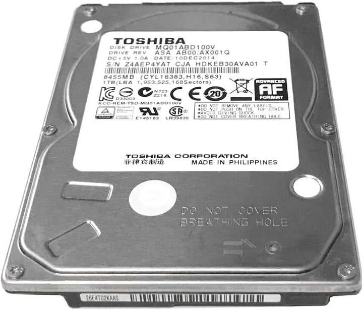 Toshiba MQ01ABD100V Notebook-Festplatte, 1 TB, 5400 U/min, 8 MB Cache, SATA, 3,0 GB/s, 2,5 Zoll (6,3
