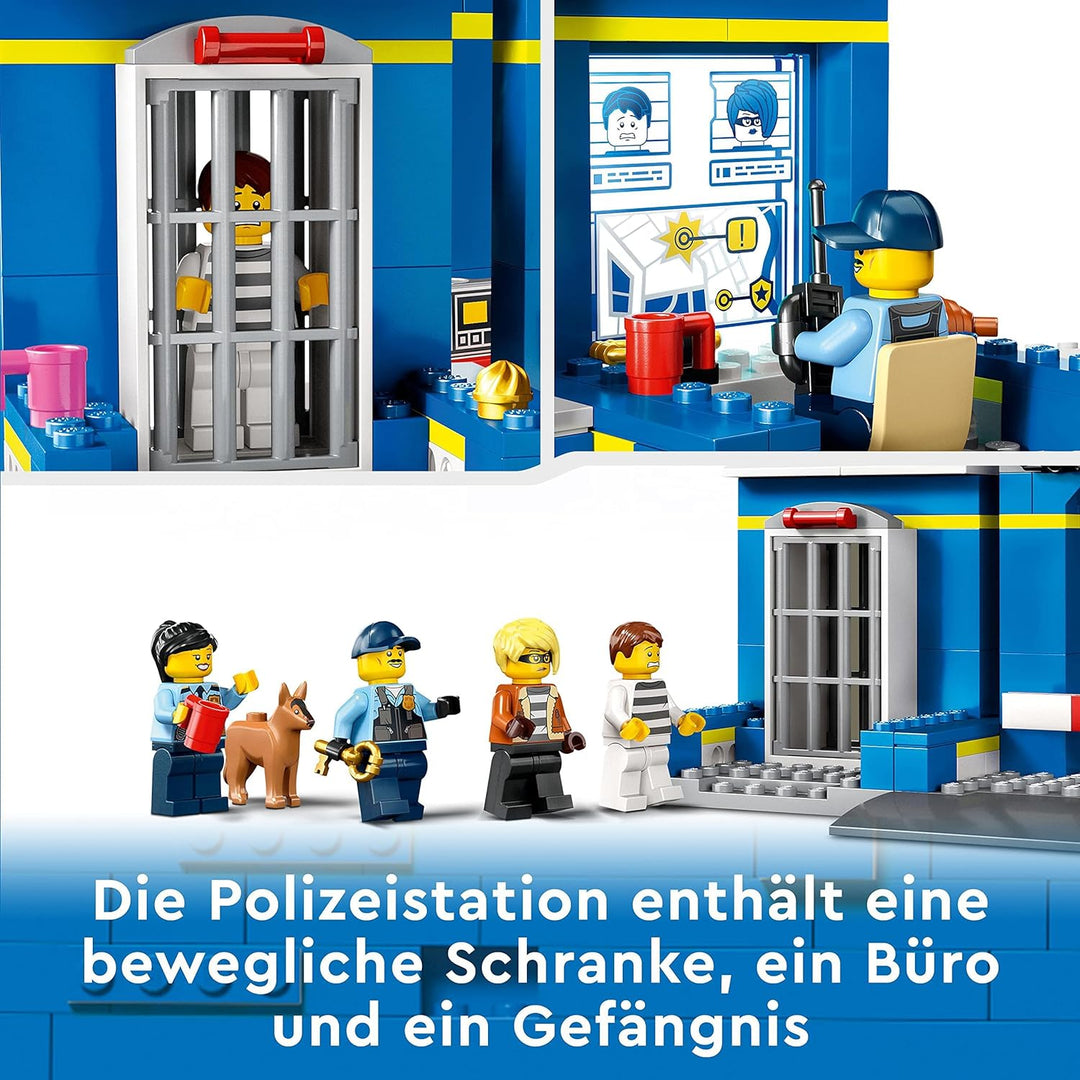 LEGO City Ausbruch aus der Polizeistation Spielset, Polizeiauto Spielzeug und Motorrad für Kinder ab