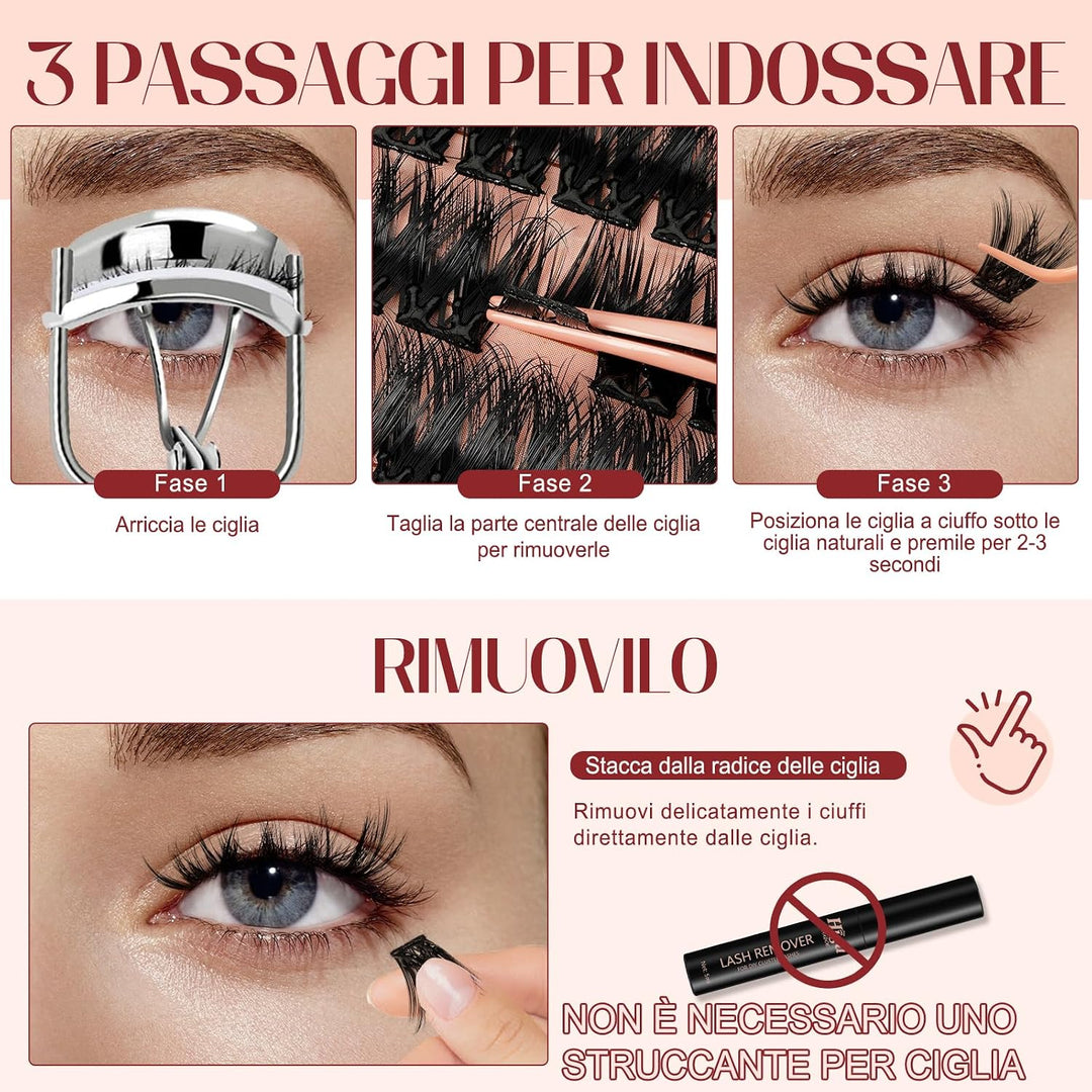 Higu Clace Selbstklebende Wimpern, D-Curl, Set mit vorgeklebten Wimpern Mix 10-16 mm, ohne Kleber un