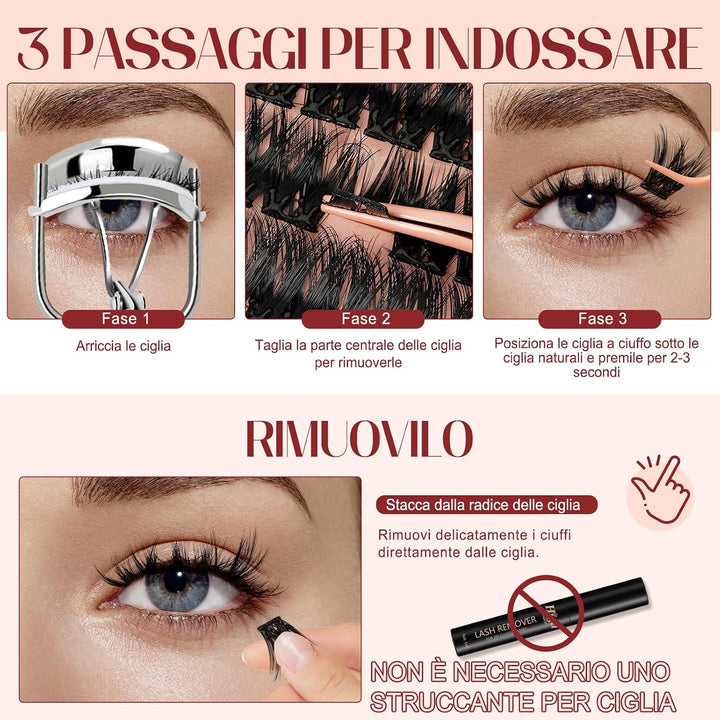 Higu Clace Selbstklebende Wimpern, D-Curl, Set mit vorgeklebten Wimpern Mix 10-16 mm, ohne Kleber un