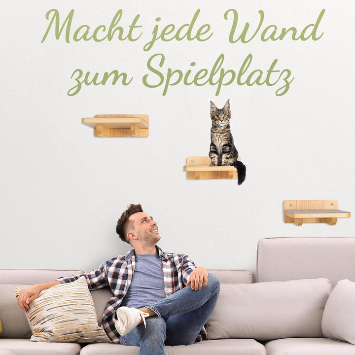 WOOWOOD®️ Kletterwand Katzen | Katzentreppen 3er-Set | Katzentreppe Wand | Katzenleiter | Katzenwand