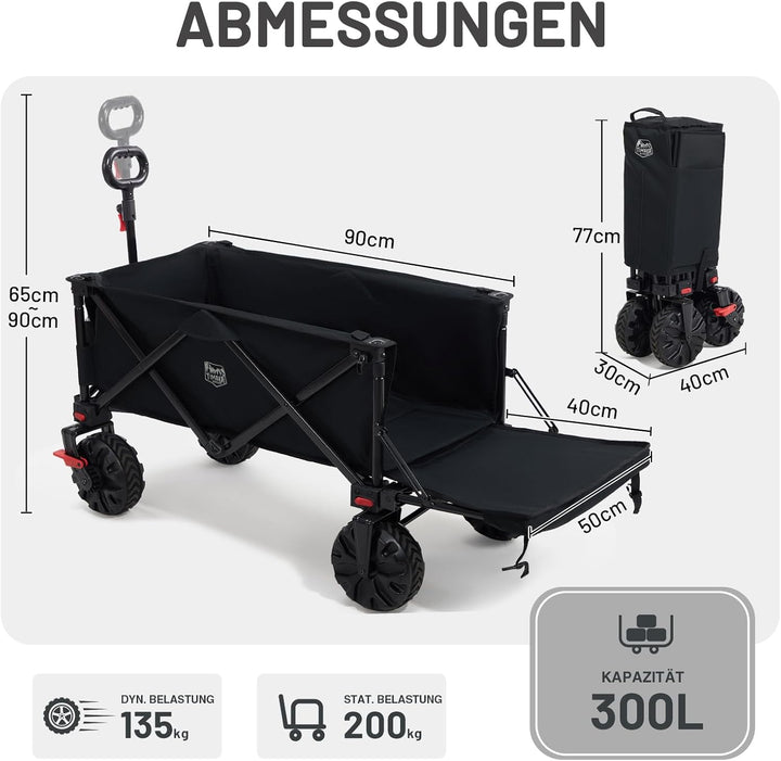 TIMBER RIDGE XXXL Bollerwagen Faltbare 300L Extra Langer mit Faltbarer Heckklappe Handwagen mit Seit