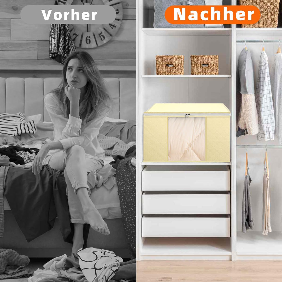 3er-Set Faltbare Aufbewahrungstaschen 80L – Cremeweiss – 3-Lagiges Material Mit Transparenter PVC-Fe