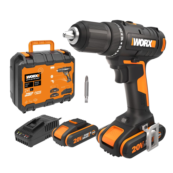WORX WX108 Akku Bohrschrauber 20V – Allrounder Schrauber zum Bohren & Schrauben – zweistufiger Drehz