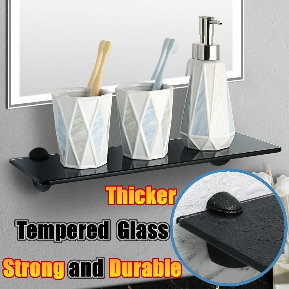 Glasregal Set,Zinklegierung Glashalter + 38x13CM Glasplatte Gehärtetes - Wandmontage mit Glashalter