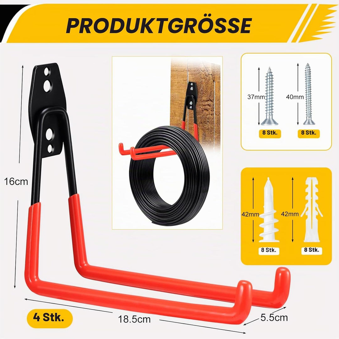 Fippy 4 Stück Wandhaken Garage Schwerlast Garagenhaken Wandhaken Gummiert Garagenhaken Garage Wand H