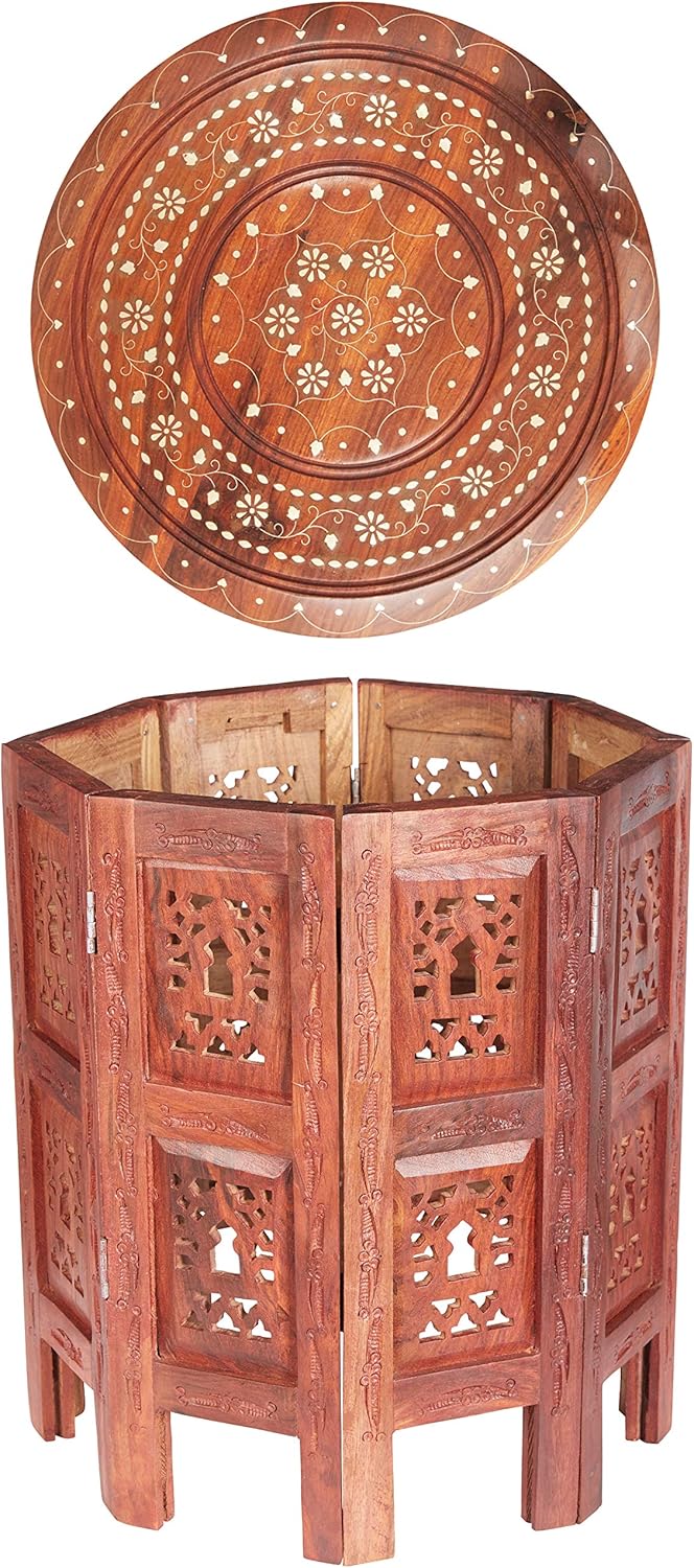 Marokkanischer Tisch Beistelltisch aus Holz Caglanur Braun ø 38cm gross rund | Orientalischer runder