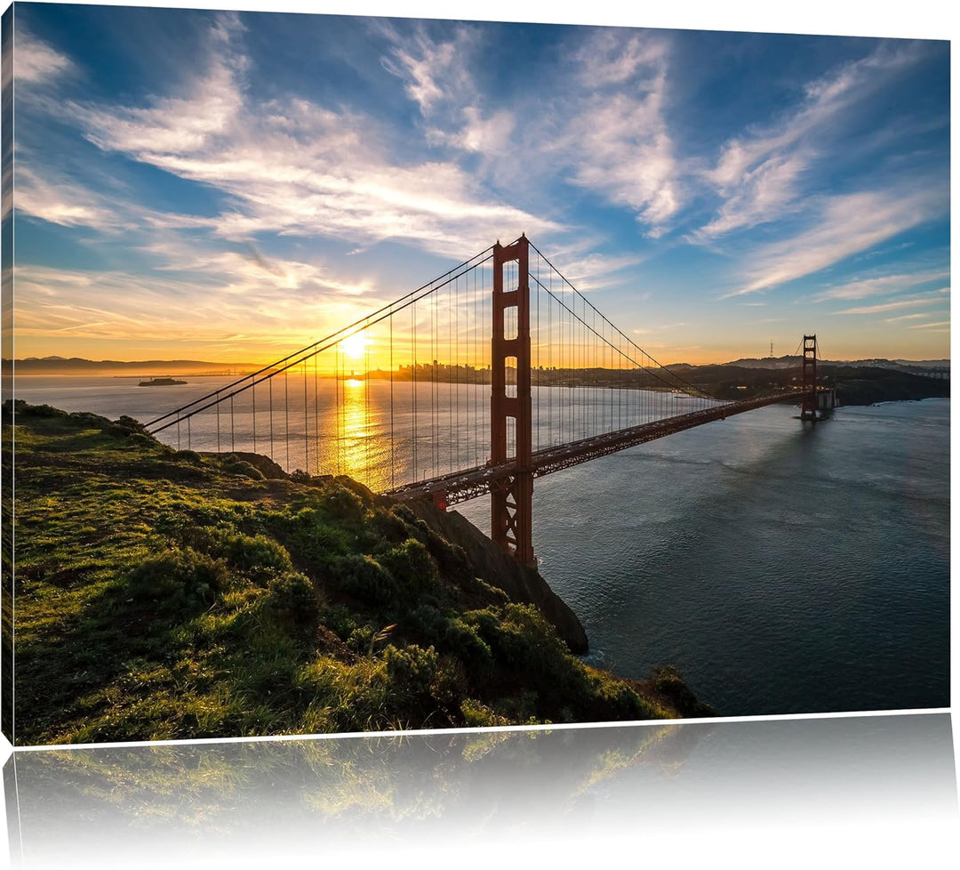Pixxprint Gigantische Golden Gate Bridge in San Francisco, Format: 100x70 auf Leinwand, XXL riesige