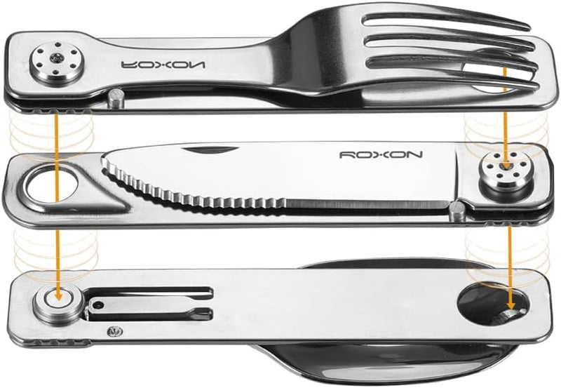 ROXON C1S 3 in 1 Camping Utensils Detachable Cutlery Knife Spoon Frok for Outdoor Camping Hiking, Ed