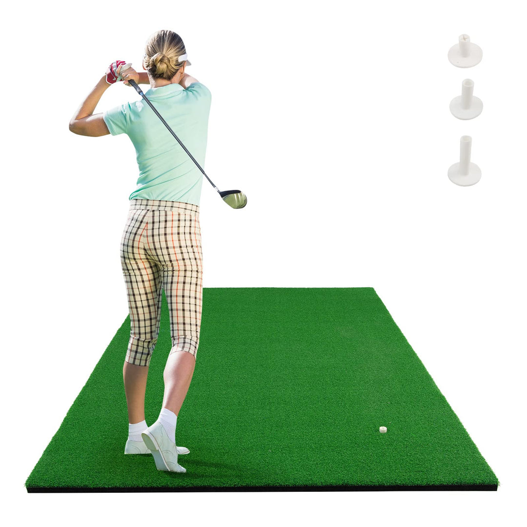 COSTWAY 150 x 100cm Golf Abschlagmatte, Golf Übungsmatte inkl. 3 Gummi-Tees, Golfmatte mit 2 Abschla