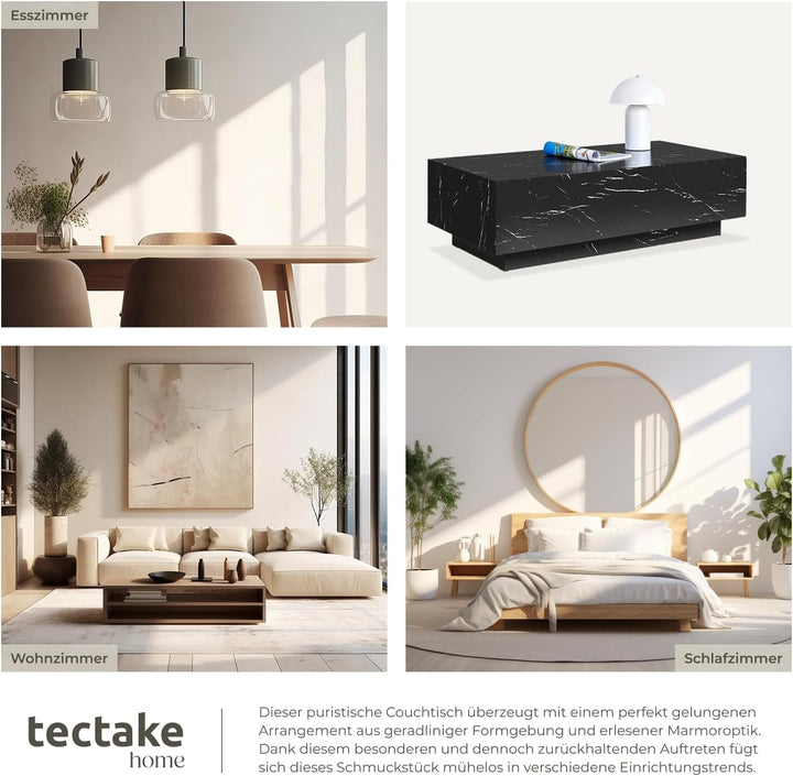 tectake® Couch Tisch, Room Decor in Marmor Optik, Tisch Wohnzimmer, moderner Couchtisch, Beistelltis