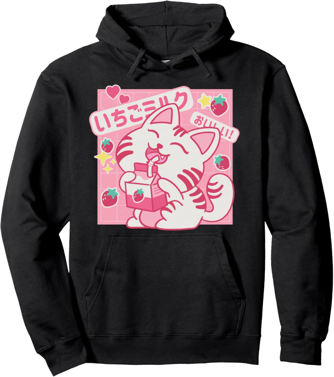 Retro 90s Japanischer Kawaii Erdbeermilch shake Katze Pullover Hoodie
