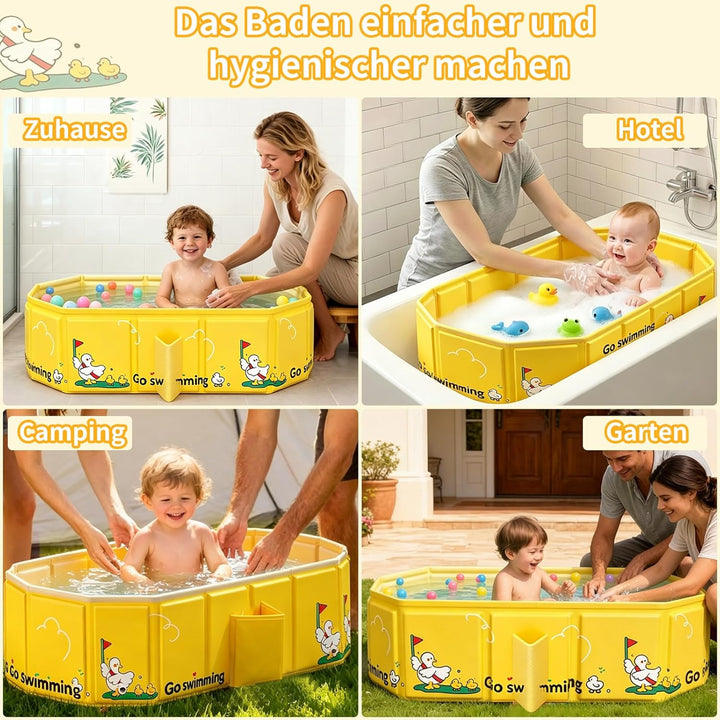 Babybadewanne Faltbare, Integrierte Baby Badewanne mit Stabilen Standfüssen und Doppeltem Ablauf, Re