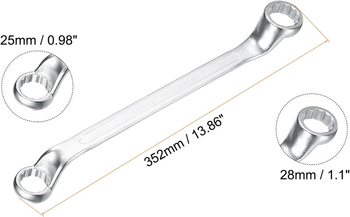 QUARKZMAN Abgewinkelter Extra Langer Ringschlüssel 25 x 28 mm Metrisch 12 Punkt 75 Grad Abgewinkelt