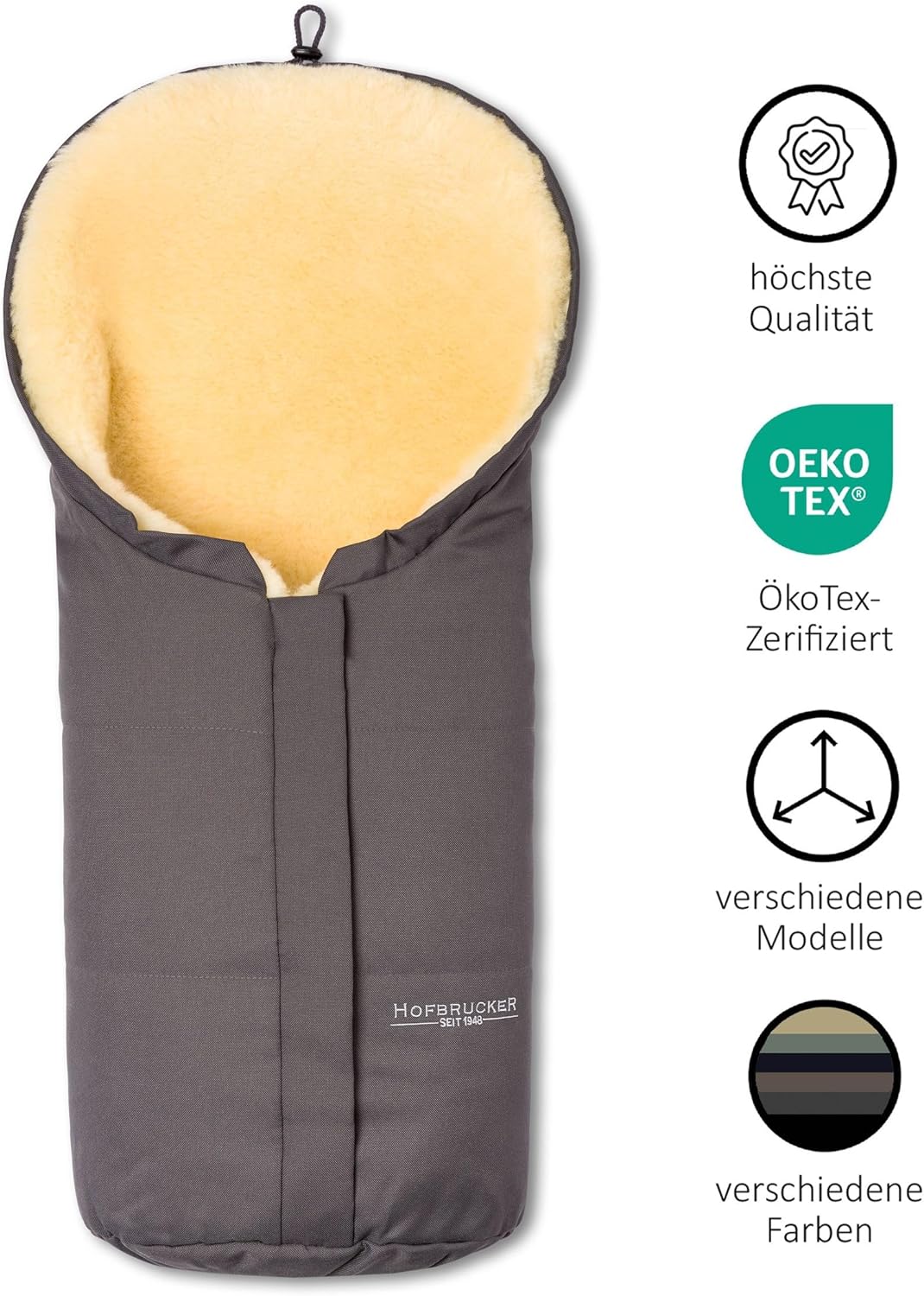Hofbrucker Lammfell-Fusssack Eskimo für Babyschale, Kinderwagen, Buggy/Universeller Winterfusssack/F