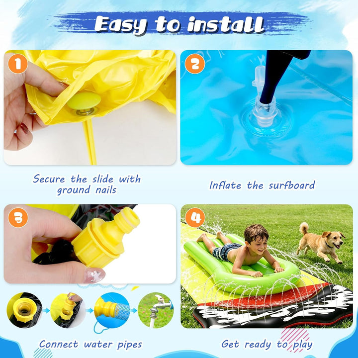Wasserrutsche Garten für Kinder, 480 * 71cm Wasserrutschmatte mit 2 Bodyboards, Wasserrutsche Kinder