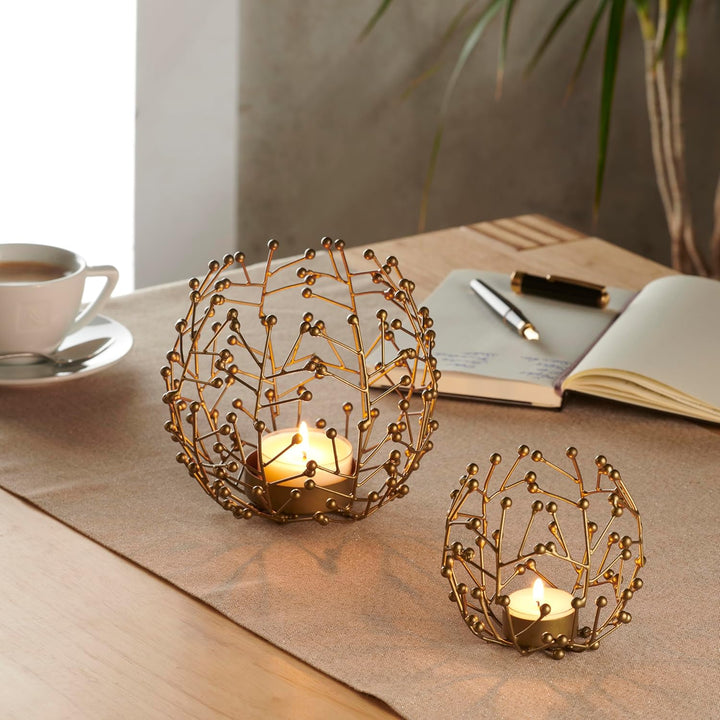 LOCALIS Teelichthalter Metall goldfarben 2er Set - 9,5 und 14 cm hoch - ideale Tischdeko Wohnzimmer