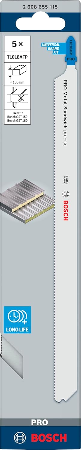Bosch 5x PRO Metal Sandwich precise T1018AFP Stichsägeblatt (für Sandwich-Metall, Sandwich-Metall, L