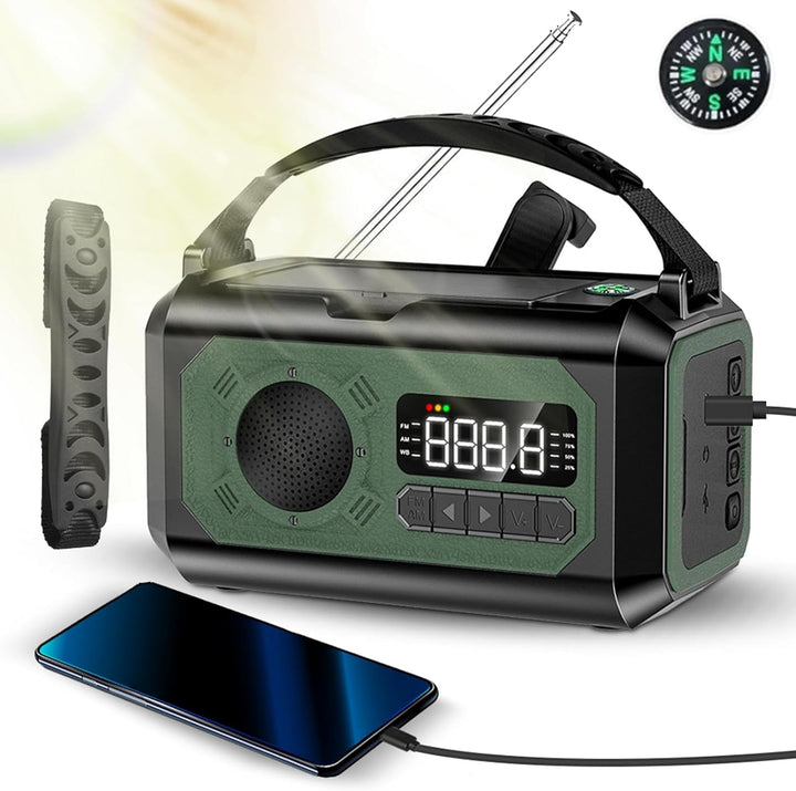 12000 MAh Notfall-Wetterradio, Tragbares Notfall-Wetterradio, Solarradio, Handkurbel-Wetterradio mit