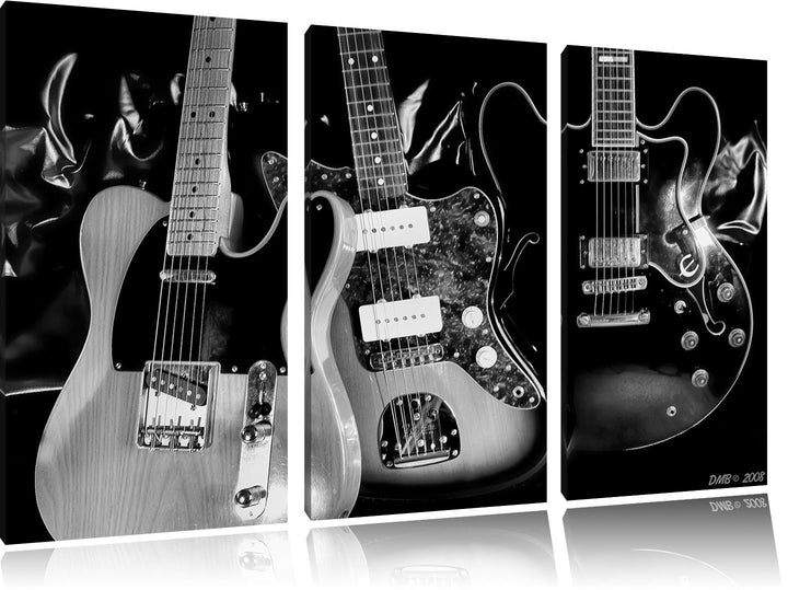 Pixxprint Monocrome, Elegante E-Gitarren 3-Teiler Leinwandbild 120x80 Bild auf Leinwand